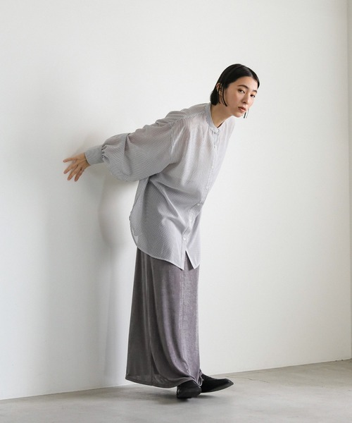 select MOCA（セレクトモカ）の「ストライプシアーボリュームスリーブシャツ（シャツ/ブラウス・レディース・ブラック/ライトグリーン/ベージュ/オフホワイト・FREE）」の13枚目の写真