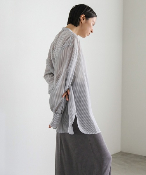 select MOCA（セレクトモカ）の「ストライプシアーボリュームスリーブシャツ（シャツ/ブラウス・レディース・ブラック/ライトグリーン/ベージュ/オフホワイト・FREE）」の12枚目の写真