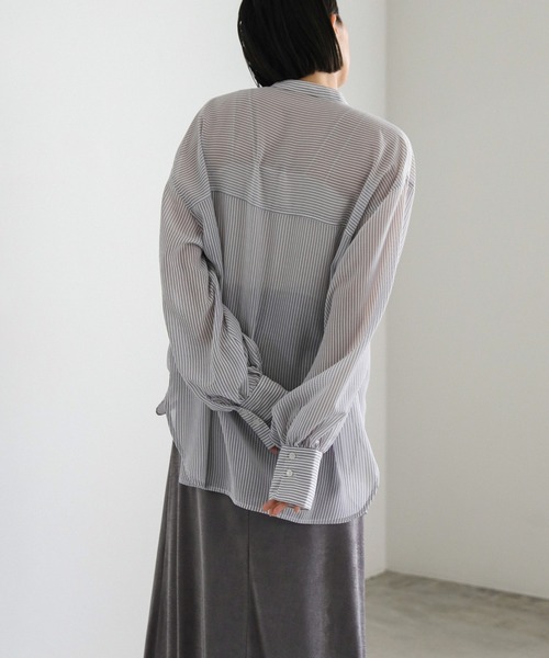 select MOCA（セレクトモカ）の「ストライプシアーボリュームスリーブシャツ（シャツ/ブラウス・レディース・ブラック/ライトグリーン/ベージュ/オフホワイト・FREE）」の14枚目の写真