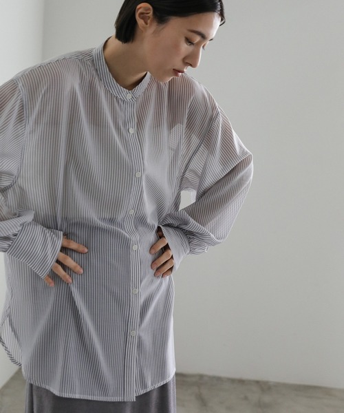 select MOCA（セレクトモカ）の「ストライプシアーボリュームスリーブシャツ（シャツ/ブラウス・レディース・ブラック/ライトグリーン/ベージュ/オフホワイト・FREE）」の10枚目の写真