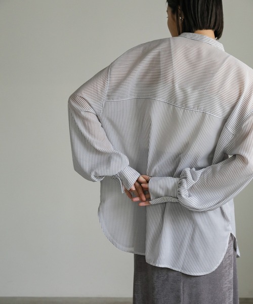 select MOCA（セレクトモカ）の「ストライプシアーボリュームスリーブシャツ（シャツ/ブラウス・レディース・ブラック/ライトグリーン/ベージュ/オフホワイト・FREE）」の17枚目の写真