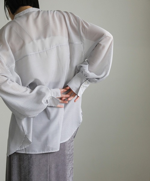 select MOCA（セレクトモカ）の「ストライプシアーボリュームスリーブシャツ（シャツ/ブラウス・レディース・ブラック/ライトグリーン/ベージュ/オフホワイト・FREE）」の11枚目の写真