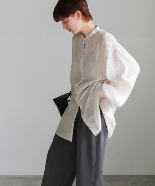 select MOCA（セレクトモカ）の「ストライプシアーボリュームスリーブシャツ（シャツ/ブラウス・レディース・ブラック/ライトグリーン/ベージュ/オフホワイト・FREE）」の20枚目の写真