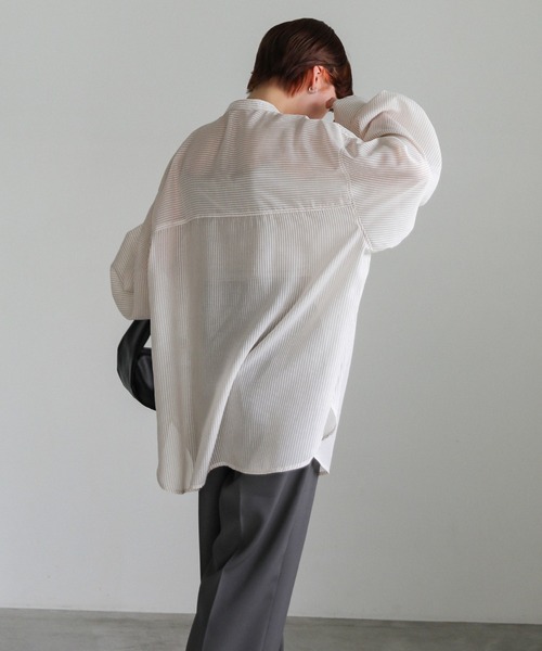 select MOCA（セレクトモカ）の「ストライプシアーボリュームスリーブシャツ（シャツ/ブラウス・レディース・ブラック/ライトグリーン/ベージュ/オフホワイト・FREE）」の21枚目の写真