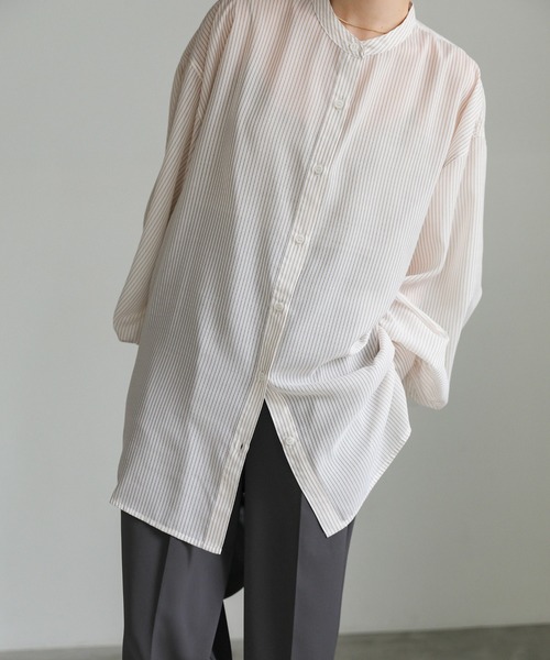 select MOCA（セレクトモカ）の「ストライプシアーボリュームスリーブシャツ（シャツ/ブラウス・レディース・ブラック/ライトグリーン/ベージュ/オフホワイト・FREE）」の18枚目の写真