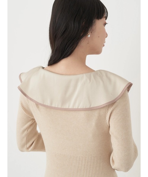 earth music&ecology（アースミュージックアンドエコロジー）の「パイピングフレアカラーニットワンピース（ワンピース・レディース・アイボリー/ブラック/グレイッシュブルー・FREE）」の9枚目の写真