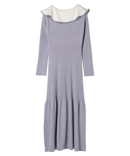 earth music&ecology（アースミュージックアンドエコロジー）の「パイピングフレアカラーニットワンピース（ワンピース・レディース・アイボリー/ブラック/グレイッシュブルー・FREE）」の13枚目の写真