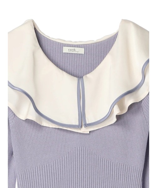 earth music&ecology（アースミュージックアンドエコロジー）の「パイピングフレアカラーニットワンピース（ワンピース・レディース・アイボリー/ブラック/グレイッシュブルー・FREE）」の15枚目の写真