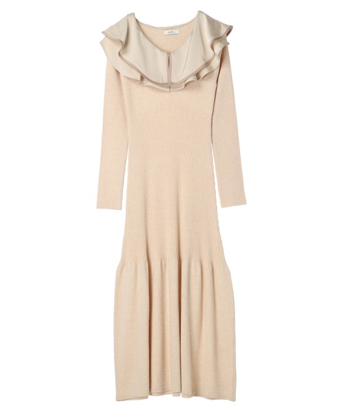 earth music&ecology（アースミュージックアンドエコロジー）の「パイピングフレアカラーニットワンピース（ワンピース・レディース・アイボリー/ブラック/グレイッシュブルー・FREE）」の21枚目の写真