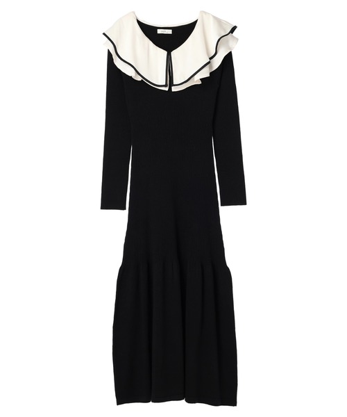 earth music&ecology（アースミュージックアンドエコロジー）の「パイピングフレアカラーニットワンピース（ワンピース・レディース・アイボリー/ブラック/グレイッシュブルー・FREE）」の19枚目の写真