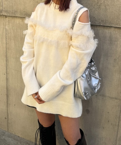 nemne store(ネンネストア)の「《Delfy》肩空きチュールニット(ニット/セーター・レディース・グレー/アイボリー・フリー)」の9枚目の写真