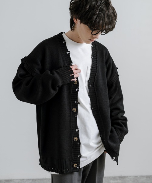 セール】オーバーサイズダメージVネックニットカーディガン