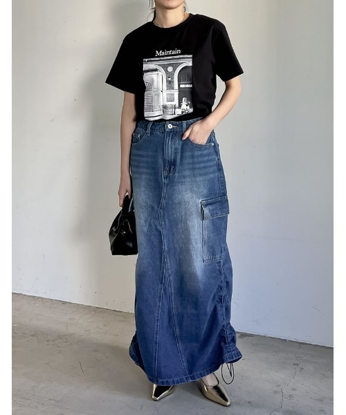 Re:EDIT(リエディ)の「モノクロ風景フォト×シックなフォトプリントT(Tシャツ/カットソー・レディース・ホワイト/ブラック/ホワイト×ブルー/ブラック×ブルー・MEDIUM/LARGE)」の22枚目の写真