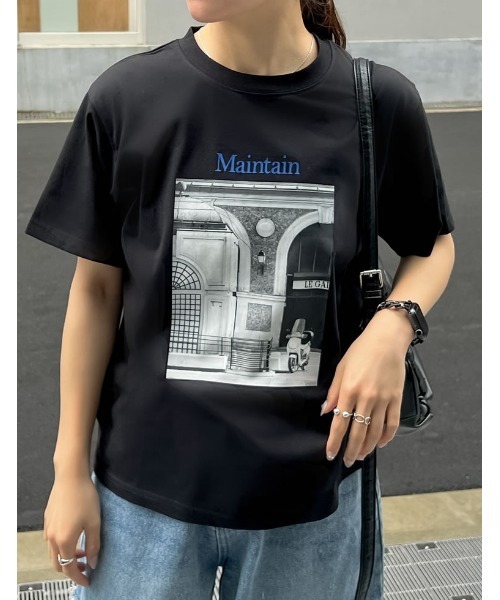 Re:EDIT(リエディ)の「モノクロ風景フォト×シックなフォトプリントT(Tシャツ/カットソー・レディース・ホワイト/ブラック/ホワイト×ブルー/ブラック×ブルー・MEDIUM/LARGE)」の13枚目の写真