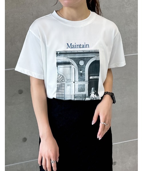 Re:EDIT(リエディ)の「モノクロ風景フォト×シックなフォトプリントT(Tシャツ/カットソー・レディース・ホワイト/ブラック/ホワイト×ブルー/ブラック×ブルー・MEDIUM/LARGE)」の14枚目の写真