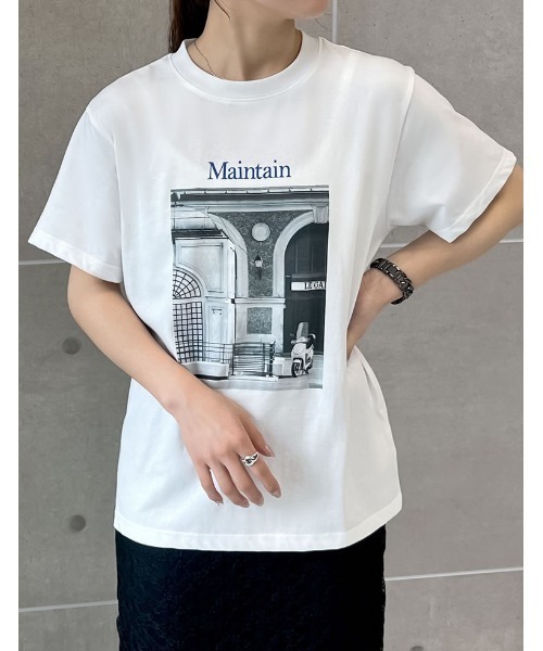 Re:EDIT(リエディ)の「モノクロ風景フォト×シックなフォトプリントT(Tシャツ/カットソー・レディース・ホワイト/ブラック/ホワイト×ブルー/ブラック×ブルー・MEDIUM/LARGE)」の15枚目の写真