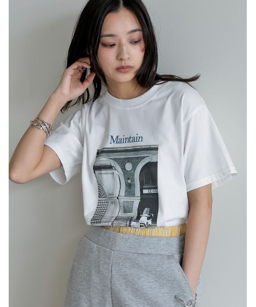 Re:EDIT(リエディ)の「モノクロ風景フォト×シックなフォトプリントT(Tシャツ/カットソー・レディース・ホワイト/ブラック/ホワイト×ブルー/ブラック×ブルー・MEDIUM/LARGE)」の9枚目の写真