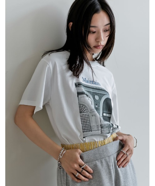 Re:EDIT(リエディ)の「モノクロ風景フォト×シックなフォトプリントT(Tシャツ/カットソー・レディース・ホワイト/ブラック/ホワイト×ブルー/ブラック×ブルー・MEDIUM/LARGE)」の11枚目の写真