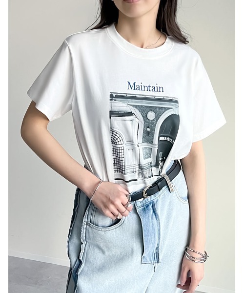 Re:EDIT(リエディ)の「モノクロ風景フォト×シックなフォトプリントT(Tシャツ/カットソー・レディース・ホワイト/ブラック/ホワイト×ブルー/ブラック×ブルー・MEDIUM/LARGE)」の16枚目の写真