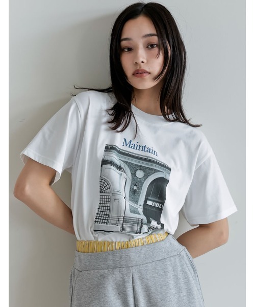 Re:EDIT(リエディ)の「モノクロ風景フォト×シックなフォトプリントT(Tシャツ/カットソー・レディース・ホワイト/ブラック/ホワイト×ブルー/ブラック×ブルー・MEDIUM/LARGE)」の20枚目の写真