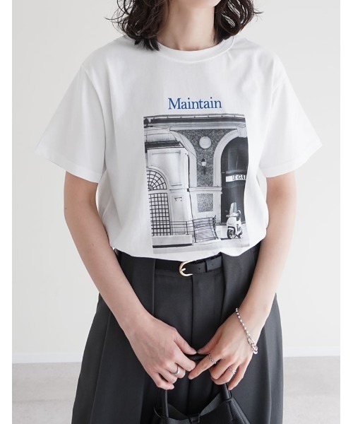 Re:EDIT(リエディ)の「モノクロ風景フォト×シックなフォトプリントT(Tシャツ/カットソー・レディース・ホワイト/ブラック/ホワイト×ブルー/ブラック×ブルー・MEDIUM/LARGE)」の18枚目の写真