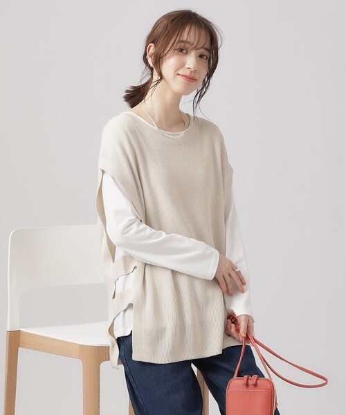 SHOO・LA・RUE（シューラルー）の「◆【2点セット】ニットベスト＆ロンT（ベスト・レディース・ブラック/グレー/ナチュラル・02/03/04）」の3枚目の写真