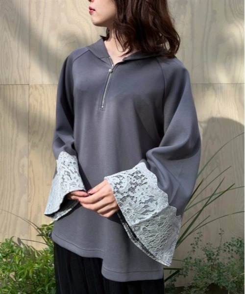 axes femme(アクシーズファム)の「花粉ガードジップ付きポンチョ(Tシャツ/カットソー・レディース・グレー/ベージュ/ミント・FREE)」の2枚目の写真