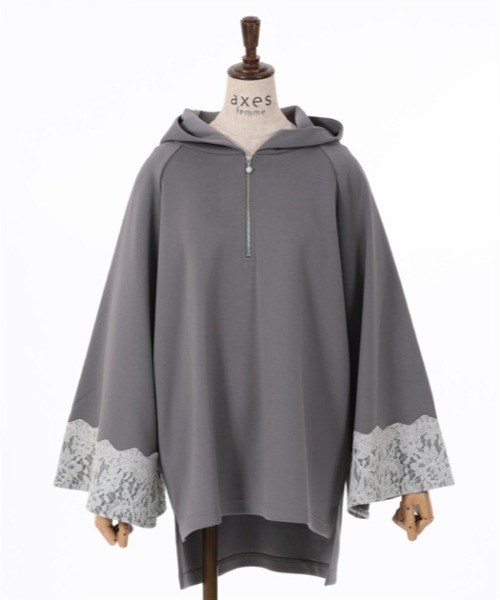 axes femme(アクシーズファム)の「花粉ガードジップ付きポンチョ(Tシャツ/カットソー・レディース・グレー/ベージュ/ミント・FREE)」の6枚目の写真