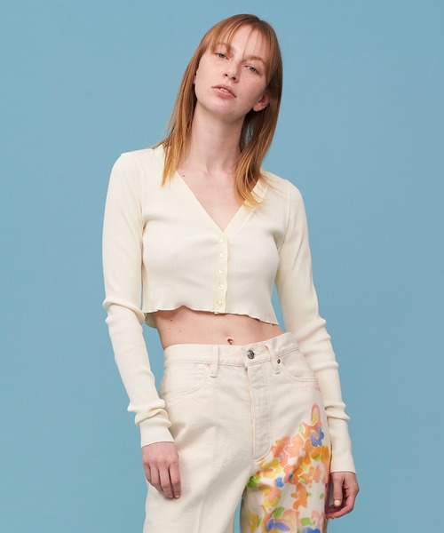 ESTNATION（エストネーション）の「GOOD PEOPLE GOOD STITCHING GOOD PRODUCT for ESTNATION / リブクロップドカーディガン（カーディガン/ボレロ・レディース・ブルー/ブラック/ホワイト・FREE）」の2枚目の写真