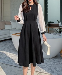 シフォンスリーブワンピース レトロ風
