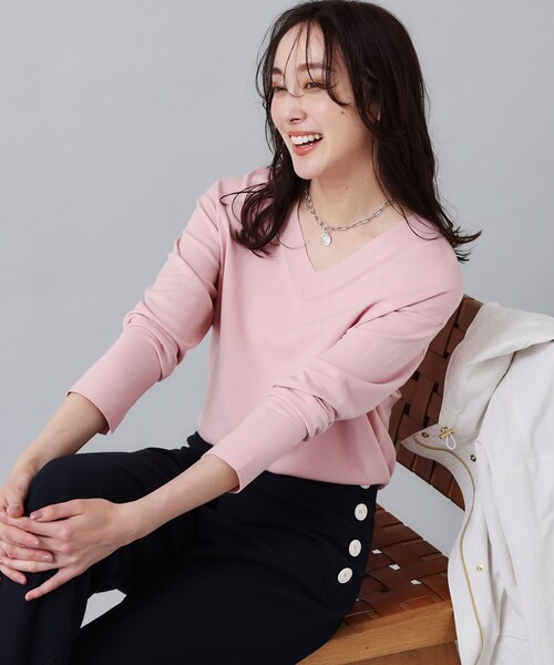美品✨MADISONBLUE ウール ピンク Vニット 春に向けて 春 夏 秋 Vネック ニット 長袖 レディース プルオーバー