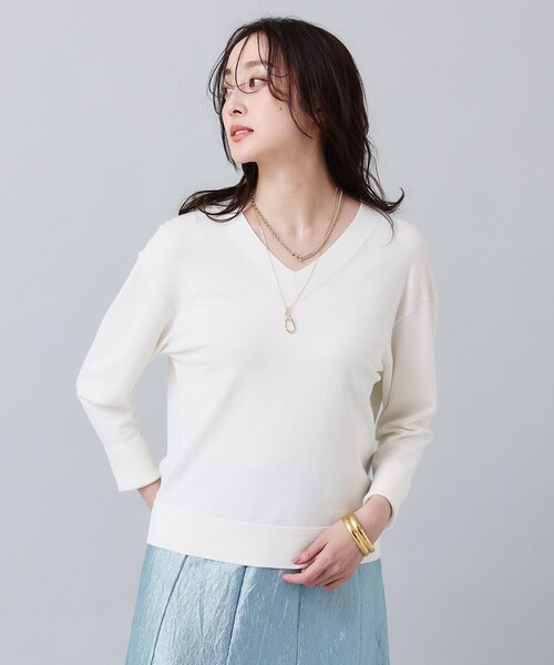 Vネック ストレッチニット　　新品 セール】【注目度UP！ ／洗える】Vネック ストレッチニット