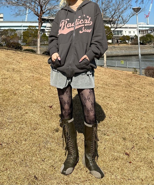 sedacle（セダクル）の「フリンジロゴジップパーカー（パーカー・レディース・チャコールグレー/グレー/ブラウン系その他・LARGE/MEDIUM/SMALL）」の7枚目の写真