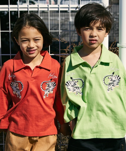 PAIRMANON STREET（ペアマノンストリート）の「【PAIRMANON STREET】ビッグシルエット スキッパー スカジャン風 刺繍 半袖 Tシャツ（ポロシャツ・キッズ・イエロー系その他/ブラック系その他/グリーン系その他/レッド系その他・100/90/130/120/110/150/140）」の10枚目の写真