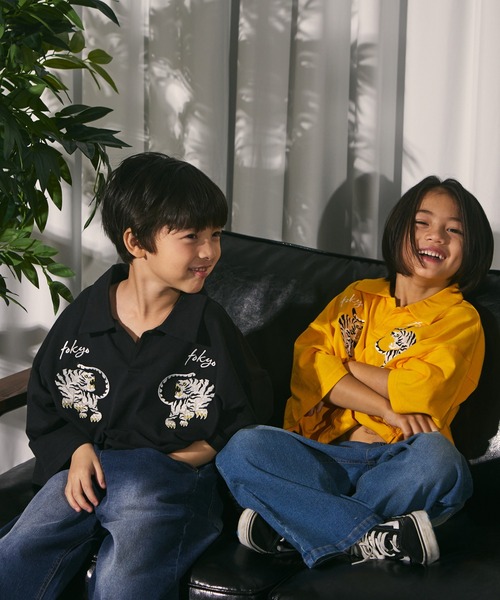 PAIRMANON STREET（ペアマノンストリート）の「【PAIRMANON STREET】ビッグシルエット スキッパー スカジャン風 刺繍 半袖 Tシャツ（ポロシャツ・キッズ・イエロー系その他/ブラック系その他/グリーン系その他/レッド系その他・100/90/130/120/110/150/140）」の16枚目の写真