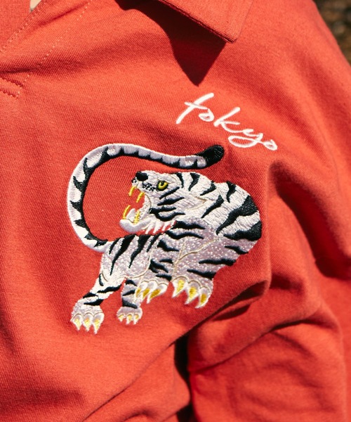 PAIRMANON STREET（ペアマノンストリート）の「【PAIRMANON STREET】ビッグシルエット スキッパー スカジャン風 刺繍 半袖 Tシャツ（ポロシャツ・キッズ・イエロー系その他/ブラック系その他/グリーン系その他/レッド系その他・100/90/130/120/110/150/140）」の20枚目の写真