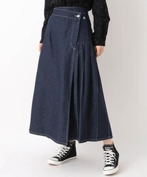 デニムプリーツ 8分丈巻き スカート