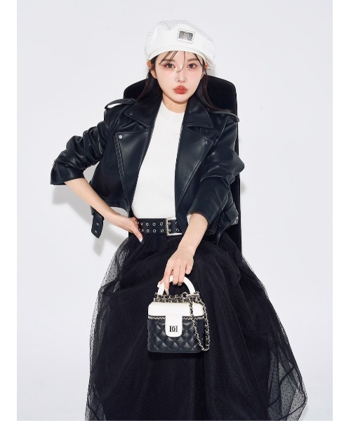 Darich(ダーリッチ)の「カラーライダースジャケット(ライダースジャケット・レディース・サックスブルー/ブラック/ホワイト/ピンク・FREE)」の3枚目の写真