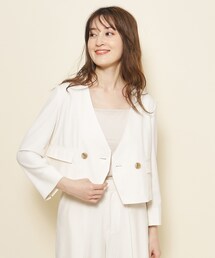 白と2点新品毎年定番♡クードシャンス　デニム調ノーカラージャケット　38 M'S GRACY - エムズグレイシー ノーカラーデニムジャケット