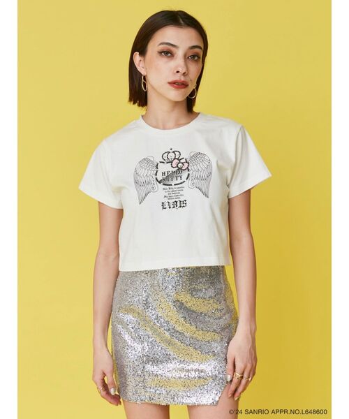 EVRIS（エヴリス）の「【ハローキティコラボ】ラインストーンショートTシャツ（Tシャツ/カットソー・レディース・ブラック/ホワイト・FREE）」の5枚目の写真