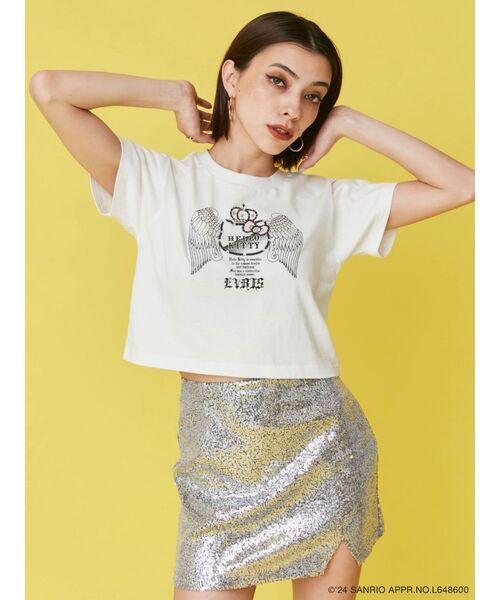 EVRIS（エヴリス）の「【ハローキティコラボ】ラインストーンショートTシャツ（Tシャツ/カットソー・レディース・ブラック/ホワイト・FREE）」の6枚目の写真
