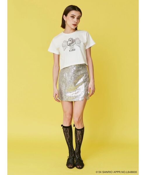 EVRIS（エヴリス）の「【ハローキティコラボ】ラインストーンショートTシャツ（Tシャツ/カットソー・レディース・ブラック/ホワイト・FREE）」の7枚目の写真