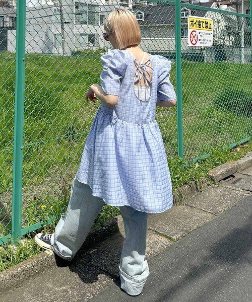 【Alley】肩きゃしゃ見え袖の夏っぽチェックワンピ Alley by w closet（アリーバイダブルクローゼット）の「【Alley