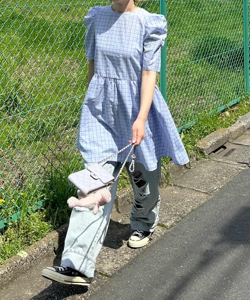 【Alley】肩きゃしゃ見え袖の夏っぽチェックワンピ Alley by w closet（アリーバイダブルクローゼット）の「【Alley