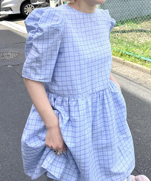 【Alley】肩きゃしゃ見え袖の夏っぽチェックワンピ Alley by w closet（アリーバイダブルクローゼット）の「【Alley