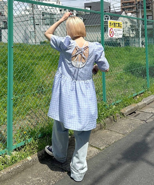 【Alley】肩きゃしゃ見え袖の夏っぽチェックワンピ Alley by w closet（アリーバイダブルクローゼット）の「【Alley