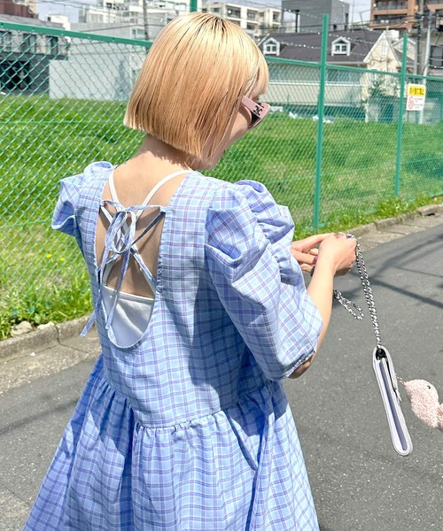 【Alley】肩きゃしゃ見え袖の夏っぽチェックワンピ Alley by w closet（アリーバイダブルクローゼット）の「【Alley