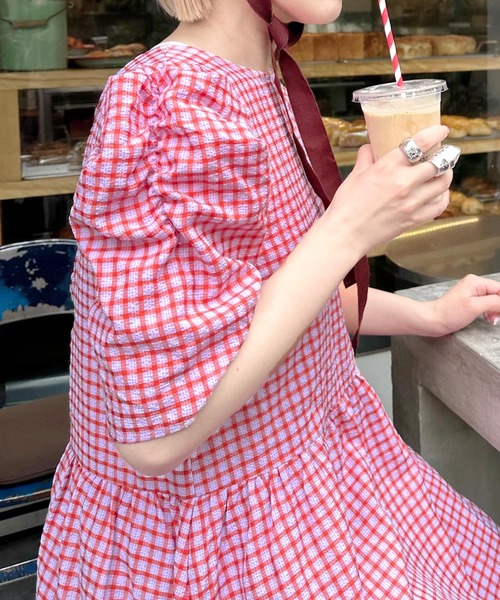 【Alley】肩きゃしゃ見え袖の夏っぽチェックワンピ Alley by w closet（アリーバイダブルクローゼット）の「【Alley