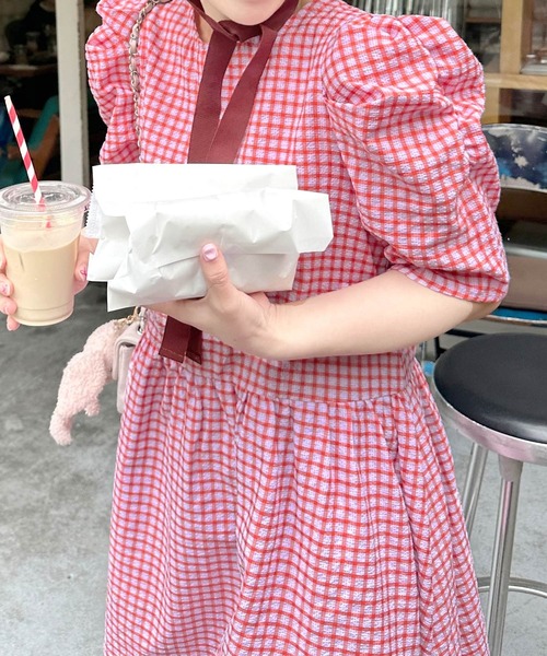 【Alley】肩きゃしゃ見え袖の夏っぽチェックワンピ Alley by w closet（アリーバイダブルクローゼット）の「【Alley