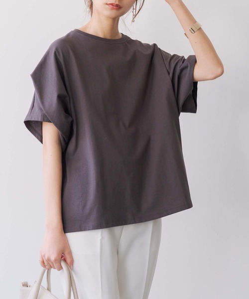 and it_(アンドイット)の「汗染み防止タックスリーブカットソー(Tシャツ/カットソー・レディース・ローズ/チャコール/オフホワイト/ブルー/チャコールグレー/グレー・FREE)」の5枚目の写真